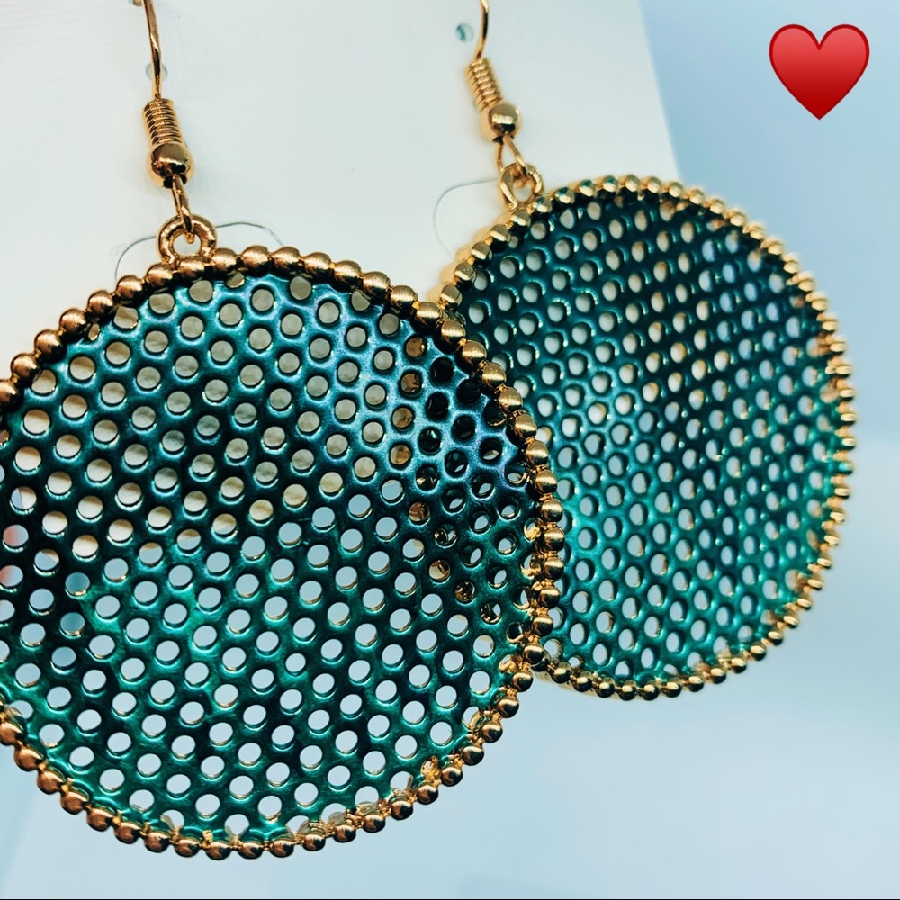 🌺Green Ball Big Gold Round Disk Drop Earring - Picture 10 of 12